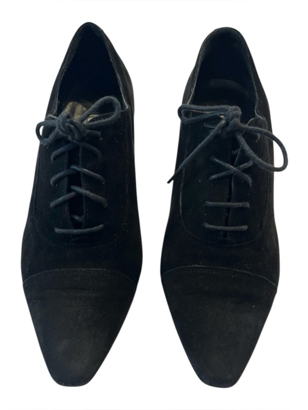 Nickels Black Suede Lace-Up Pointed-Toe Heels vintage
